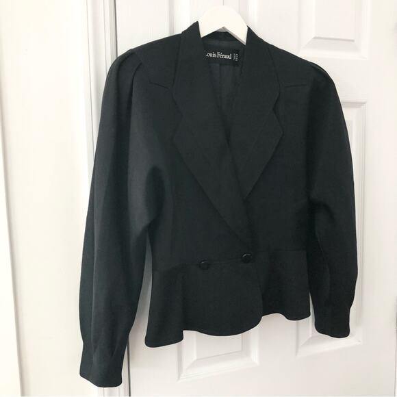 Louis Feraud Black Wool Vintage Puffed Cinch Sleeve Peplum Short Blazer Jacket 8 - Picture 5 of 14
